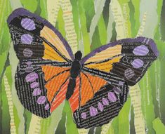 a painting of a butterfly on green grass