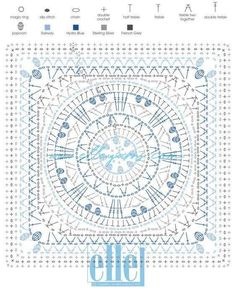 a blue and white cross stitch pattern with the words eile written in different languages