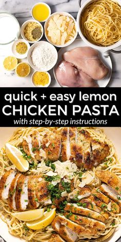 chicken and lemon pasta with step - by - step instructions on how to make it