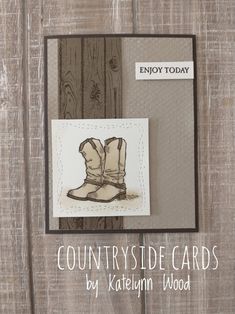 a handmade card with boots on it and the words, countryside cards by katelyn wood