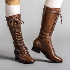 Onward to adventure in the stunning reproduction Bessie Vintage Aviator Boots! These beautiful all-leather boots are carefully recreated from two pairs of original 1930s women's sporting boots right down to the nifty side pocket. We've named these vintage reproduction boots after Bessie Coleman, the first Black and Indigenous American woman to hold a pilot's license. Bessie traveled to France in 1920, learning to fly a Nieuport 564 biplane, and earning her aviation license from the Fédération Aé Aviator Boots, Cottagecore Boots, American Duchess Shoes, Bessie Coleman, American Duchess, The Oregon Trail, Book Board, Fantasy Book, Calf Muscles