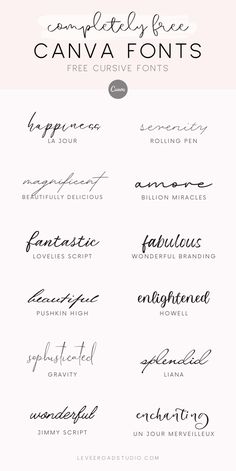 Collection of Free Cursive Canva Fonts on a pink background