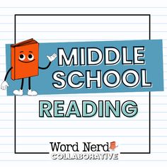 the middle school reading logo with an orange book holding a blue sign that says middle school reading