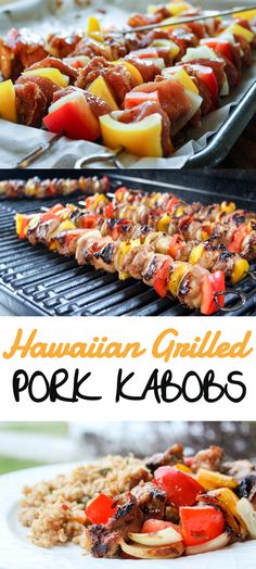 hawaiian grilled pork kabobs with rice and peppers