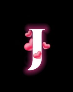 the letter j is made up of hearts in pink and white on a black background