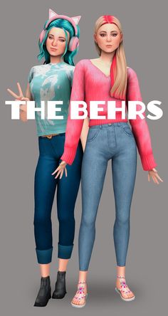 two animated women standing next to each other with the words, the behrs