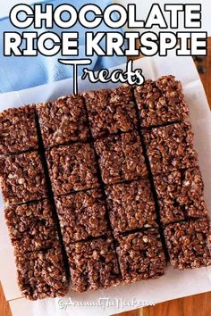 chocolate rice krispy treats stacked on top of each other with the title above it