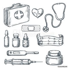 hand drawn medical items royalty illustration