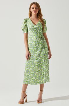 Floral Easter Dress, Ruched Midi Dress, Astr The Label, Wedding Guest Dresses, Ruched Bodice, Easter Dress, Green Midi Dress, Floral Dresses, Guest Dresses