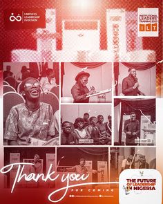 a poster for the future in music event with images of people and words that say thank you