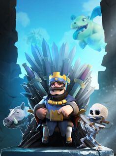 a cartoon character sitting on top of a iron throne