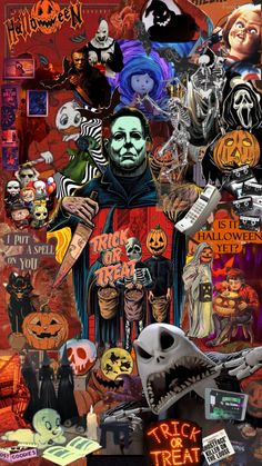 a collage of halloween images with pumpkins, ghostes and skeletons on them