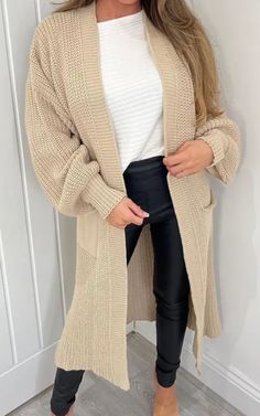 Gorgeous Beige Stone bell sleeve cardigan  Longline fit with Pockets  Lovely soft fabric  Oversized fit Perfect matched with some knee high boots and a cute blouse for the ultimate autumn/winter look Long Cardigan Outfit, Bell Sleeve Cardigan, Look Winter, Beige Stone, Gilet Long