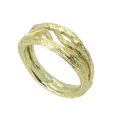 Gold Ring - Cast from birch tree twigs, this 18K Green gold ring is individually textured and as unique as nature itself. Unique Hammered Yellow Gold Rings, Nature-inspired Recycled Gold Wedding Ring, Hand Forged Yellow Gold Nature-inspired Rings, Hammered Yellow Gold Nature-inspired Jewelry, Nature-inspired Yellow Gold Open Ring Jewelry, Recycled Gold Nature-inspired Promise Ring, Nature-inspired Recycled Gold Promise Ring, Gold Nature-inspired Stackable Promise Rings, Nature-inspired Gold Stackable Promise Rings