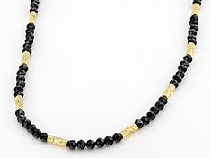 Artisan Collection of Turkey™ 0.48ctw Round Black Spinel 18k Yellow Gold Over Sterling Silver Beaded Necklace. Measures Approximately 18"L x 0.16"W. Lobster Claw Closure With 2" Extender. Formal Yellow Gold Necklaces With Faceted Beads, Formal Yellow Gold Necklace With Faceted Beads, Silver Beaded Necklace, Spinel Gemstone, Silver Bead Necklace, Black Spinel, Faceted Gemstones, Sterling Silver Bead, Sterling Silver Necklace