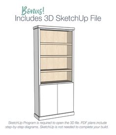 an image of a bookcase with the text below it that reads, bemus includes 3d sketchup file