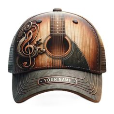 a hat with an image of a guitar on it