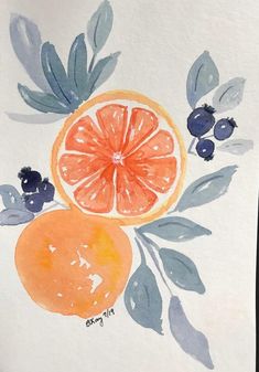 an orange and blueberry painting on white paper