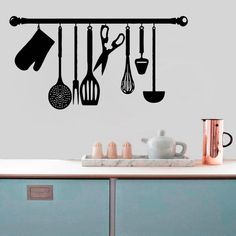 kitchen wall decals with utensils hanging from the ceiling