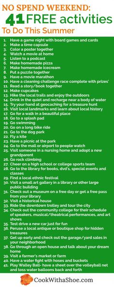 a green poster with the words no spend weekend activities to do this summer on it