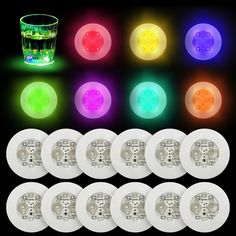 PRICES MAY VARY. UPGRADE RGB Lights:Our Led Coaster Lights can be manually switched to 6 individual colors （Red/Green/Blue/Yellow/Ice blue/Pink/Light green）and 2 Mix Color flash Mode(Fast flash/Slow flash). PREMIUM MATERIAL: Upgraded laminated foam core board,the discs are flat, stable,and slightly cushioned. SET OFF PARTY ATMOSPHERE ANYWHERE :4 leds neatly reflected and amplified through the clear vessel & liquid.Best ideas for party/bar/wedding/ events. EASY TO OPERATE:Just stick it to any nor Bottle Glorifier, Led Bottle Light, Wire Fairy Lights, Wine Bottle Stickers, Disk Light, Pack Light, Flash Light, Cup Coaster, Bottle Lights