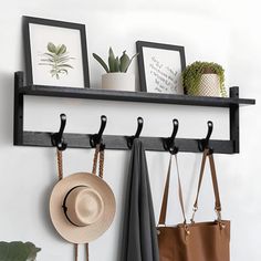 a coat rack with hats, purses and other items hanging on it's hooks