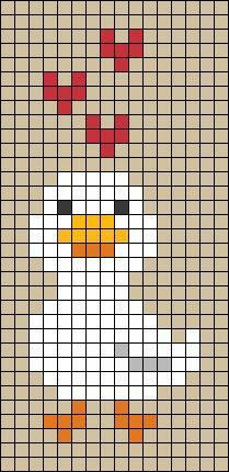 a cross stitch pattern with an image of a chicken in red, white and orange colors