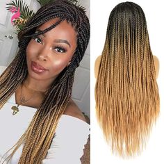 Box Braided Wigs, Braided Wigs For Black Women, Ombre Braid, Wig Color, Box Braid Wig, Braided Wigs, Micro Braids, Braided Wig, Quality Hair Extensions