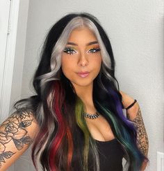 Aesthetic Hair Styles, Pride Hair, Black Red Hair, Hair Color Options, Creative Hair Color, Multi Colored Hair, Hair Color Streaks, Split Hair