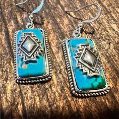 These handcrafted earrings feature a unique Bohemian Aztec design and vibrant turquoise gemstones. With a retro ethnic style and a beautiful gift box, they make a perfect accessory for any outfit or gifting occasion. Made with expert craftsmanship, these earrings are truly one-of-a-kind. Ships in Gift Box FAST shipping His And Hers Jewelry, Casual Bracelets, Turquoise Dangle Earrings, Casual Necklaces, Turquoise Earrings Dangle, Aztec Design, Box Making, Turquoise Stones, Fashion Jewelry Earrings