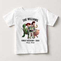 Going on a Disney family vacation? Customize these Toy Story shirts for the whole family by adding your family name, year or custom text! Toy Story Shirts, Toy Story Shirt, Disney Family Vacation, Top Baby Products, Disney Family, Baby T Shirt, Family Name, Baby Tshirts, Toy Story