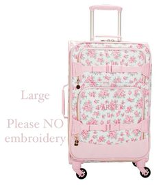 a pink suitcase with flowers on it and the words large please no embroiderry