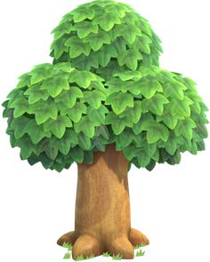 a cartoon tree with green leaves on it's trunk and feet, sitting in front of a white background