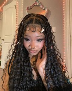 Goddess Braids With Jewels, Fairy Braids Black Women, Braids Curls Hairstyles, Angel Braids Black, Fairy Braids Hairstyles Black, Messy Goddess Braids, Braids With Crystals, Bugged Out 111, Alt Braided Hairstyles