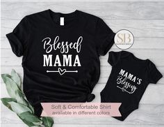 Blessed Mama Mama's Blessing Shirt, Mommy and Me Outfits, Mama Mom and Me Matching, Baby Shower Gift, Daughter Son Mom Matching Family Tee Every order is carefully handmade and processed by our small team the same day we ship out. Our processing time is 1-3 business days. We will try to rush any orders with an upgraded shipping.  Price is per shirt, not as a set. ♥ HOW TO ORDER ♥ > Select the DESIGN/COLOR from the 1st drop-down menu. > Select the SIZE from the 2nd drop-down menu. > Then click AD Mom And Me Shirts, Mommy And Me Shirts, Cricut Stencils, Blessed Shirt, Blessed Mama, Mommy And Me Shirt, Mom And Me, Matching Baby, Family Tees