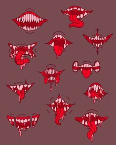 various mouths and teeth are shown in red