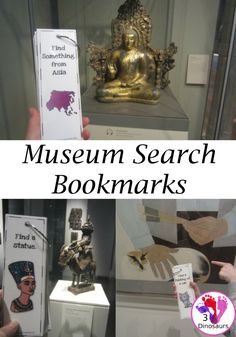 there are many different pictures with the words museum search bookmarks on them and in front of it is a gold buddha statue