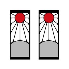 an image of two windows with the same color as the window panes and one is red