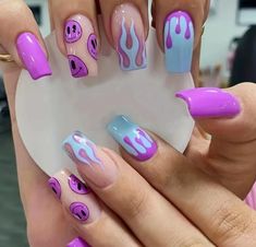 Ballerina Acrylic Nails, Long Press On Nails, Nagellack Trends, Fire Flame, Blue Nail, Fake Nail, Stick On Nails, Nailed It, Girls Nails