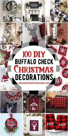 buffalo check christmas decorations are featured in this collage