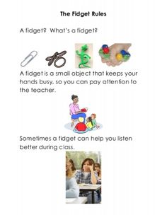 a poster with instructions on how to use the fidgetr rules for children's learning