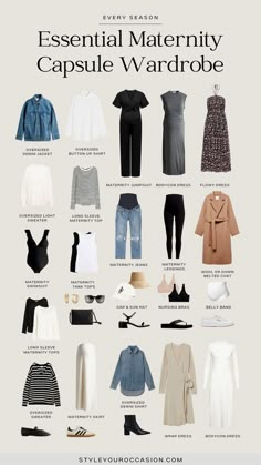 Get ready for a stylish pregnancy with our essential maternity capsule wardrobe for 2024! Our guide includes pregnancy outfits for all seasons: fall, summer, spring, and winter. Find the best maternity outfits for every time of year and achieve the perfect minimal maternity style. Bump friendly outfits Fall And Winter Maternity Outfits, Goth Maternity, Pregnancy Outfits Casual, Chic Pregnancy Style, Pregnancy Capsule Wardrobe, Bump Friendly Outfits, Maternity Capsule Wardrobe, Stylish Pregnancy