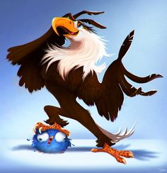 an eagle and a blue bird are depicted in this artistic cartoon style painting, which appears to be very similar to each other