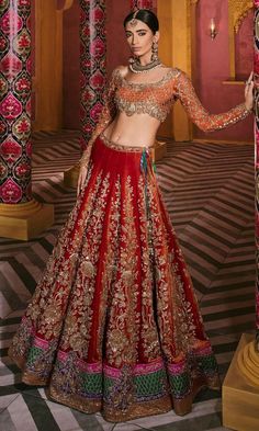 Orange Color Wedding, Orange Lehenga, Chic Prom Dresses, Designer Bridal Lehenga, Bridal Lehenga Red