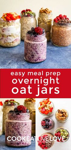 overnight oatmeal jars with text overlay