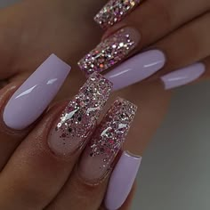 Purple Acrylic Nails, Lilac Nails, Summer Nail Art, Coffin Nails Long, Nails And Toes, Nail Designs Glitter, Sparkly Nails, Neon Nails, Nails Polish