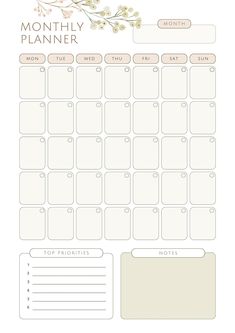 the printable planner is shown with flowers and leaves on it's side, along with