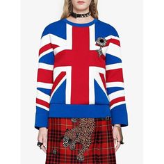 The sweatshirt continues to be a defining feature of Alessandro Michele's collections, here it is further embellished with a detachable crystal brooch. Hibiscus red, white and blue double jersey with Union Jack intarsia. Detachable bow brooch.Round shoulders. Three-quarter length sleeves.Designer Style ID: 457907X3F40100% cotton.Embroidery composition: brass, resin, silk, glassMade in Italy. Round Shoulders, The Bronx New York, Hibiscus Red, Gucci Sweater, Bow Brooch, Jersey Sweatshirt, Buy Gucci, Luxury Women Fashion, Alessandro Michele