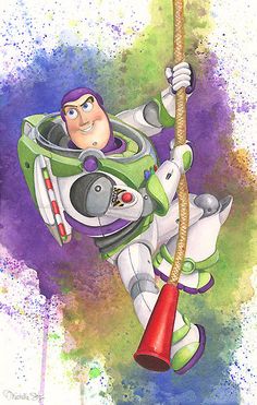 an image of a cartoon character hanging on to a pole with a rocket ship in the background