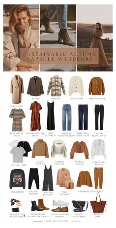 Sustainable Autumn Capsule Wardrobe, Boho Minimalist Capsule Wardrobe, Autumn Looks Outfits, Bohemian Wardrobe Capsule, Winter Capsule Wardrobe 2020, Sustainable Fall Fashion, Nursing Capsule Wardrobe Fall, True Autumn Romantic Style, Autumn Travel Wardrobe